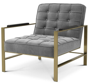 Casa Padrino Luxus Sessel Grau / Messingfarben / Schwarz 70,5 x 80,5 x H. 75 cm - Wohnzimmer Sessel mit Edelstahl Gestell - Luxus Wohnzimmer Mbel