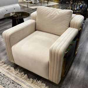 Casa Padrino Luxus Sessel Creme / Braun / Gold 90 x 100 x H. 70 cm - Wohnzimmer Sessel - Hotel Sessel - Wohnzimmer M�bel - Hotel M�bel - Luxus M�bel - Wohnzimmer Einrichtung - Luxus Einrichtung