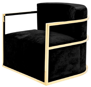 Casa Padrino Luxus Samt Sessel Schwarz / Gold 76 x 76 x H. 70 cm Drehbar - Wohnzimmer Sessel - Hotel Sessel - Wohnzimmer M�bel - Hotel M�bel - Luxus M�bel - Wohnzimmer Einrichtung - Luxus Einrichtung