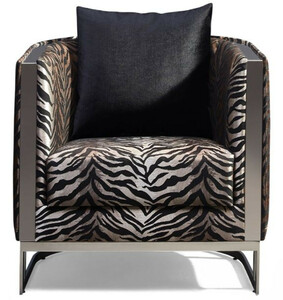 Casa Padrino Luxus Sessel Tiger Muster / Silber 77 x 83 x H. 77 cm - Wohnzimmer Sessel mit dekorativem Kissen - Wohnzimmer Mbel - Luxus Kollektion