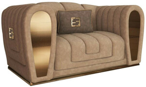 Casa Padrino Luxus Wildleder Sessel mit dekorativem Kissen Taupefarben / Gold 135 x 100 x H. 76 cm - Hotel M�bel - Luxus Qualit�t - Made in Italy