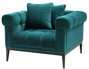 Casa Padrino Luxus Samt Sessel Meergrn / Schwarz 102 x 98 x H. 69 cm - Wohnzimmer Sessel mit 2 Kissen - Wohnzimmer Mbel - Luxus Mbel