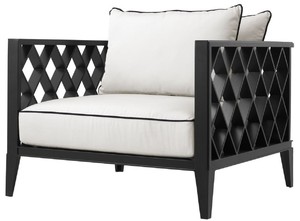 Casa Padrino Luxus Wohnzimmer Sessel mit Kissen Mattschwarz / Wei� 96,5 x 93,5 x H. 68,5 cm - Wohnzimmer M�bel