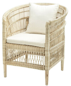 Casa Padrino Luxus Rattan Sessel mit Kissen Naturfarben / Cremefarben 77 x 67,5 x H. 86,5 cm - Luxus Wohnzimmer M�bel