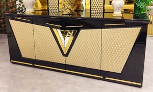 Casa Padrino Luxus Sideboard mit 4 T�ren Schwarz / Gold 205 cm - Luxus M�bel