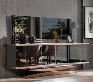 Casa Padrino Luxus Sideboard mit Spiegel Braun - Verspiegelter Massivholz Schrank mit Wandspiegel - Luxus Massivholz Mbel