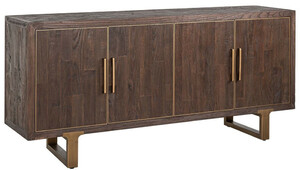 Casa Padrino Luxus Sideboard Braun / Messing 180 x 45 x H. 86 cm - Massivholz Schrank mit 4 T�ren - Wohnzimmer M�bel - Wohnzimmer Einrichtung - Luxus M�bel - Luxus Einrichtung
