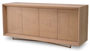 Casa Padrino Luxus Sideboard Naturfarben / Messing 180 x 50 x H. 80,5 cm - Eichenfurnier Schrank mit 4 T�ren - Luxus M�bel - Hotel M�bel - Luxus Einrichtung