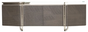 Casa Padrino Luxus Sideboard Grau / Silber 250 x 50 x H. 86 cm - Massivholz Schrank mit 4 Tren und Glasplatte - Luxus Mbel - Hotel Mbel - Luxus Einrichtung