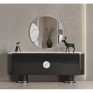 Casa Padrino Luxus Sideboard Schwarz / Wei� / Silber 221 cm - Hotel & Esszimmer M�bel