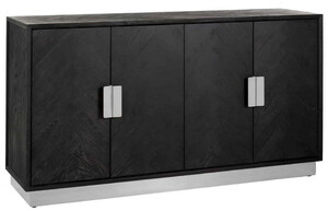 Casa Padrino Luxus Sideboard Schwarz / Silber 160 x 45 x H. 86 cm - Massivholz Schrank mit 4 T�ren - Wohnzimmer M�bel - Hotel M�bel - Luxus Kollektion