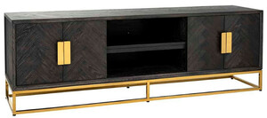 Casa Padrino Luxus TV Schrank Schwarz / Gold 185 x 42,5 x H. 60 cm - Massivholz Sideboard mit 4 T�ren - Wohnzimmer M�bel - Hotel M�bel - Luxus Kollektion