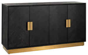 Casa Padrino Luxus Sideboard Schwarz / Gold 160 x 45 x H. 86 cm - Massivholz Schrank mit 4 T�ren - Wohnzimmer M�bel - Hotel M�bel - Luxus Kollektion