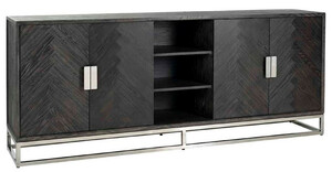 Casa Padrino Luxus Sideboard Schwarz / Silber 225 x 45 x H. 90 cm - Massivholz Schrank mit 4 T�ren - Wohnzimmer M�bel - Hotel M�bel - Luxus Kollektion