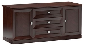 Casa Padrino Luxus Sideboard mit 2 T�ren und 3 Schubladen Dunkelbraun / Silber 135 x 44,2 x H. 85,5 cm - Wohnzimmerm�bel