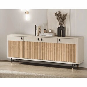 Casa Padrino Luxus Sideboard mit 4 T�ren Wei� / Naturfarben / Schwarz / Gold 220 cm