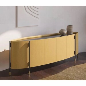 Casa Padrino Luxus Sideboard mit 4 T�ren Naturfarben / Schwarz / Messing 267 cm - Hotel M�bel