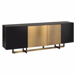 Casa Padrino Luxus Sideboard mit 4 T�ren Schwarz / Messing 220 cm - Luxus M�bel - Luxus Interior
