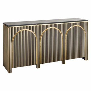 Casa Padrino Luxus Sideboard mit 3 T�ren und Marmorplatte Schwarz / Gold 160 cm