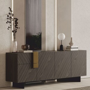 Casa Padrino Luxus Sideboard Grau / Schwarz / Messing 220 cm - Hotel & Esszimmer M�bel