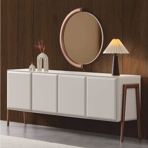 Casa Padrino Luxus Sideboard mit 4 T�ren und Spiegel Wei� / Braun 220 cm - Luxus M�bel