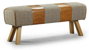 Casa Padrino Luxus Sitzbank Grau / Braun / Naturfarben 132 x 37 x H. 53 cm - Massivholz Sitzbank in Turnbock Optik - Wohnzimmer Mbel