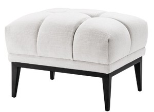 Casa Padrino Luxus Fuhocker Wei / Schwarz 65 x 53 x H. 44 cm - Rechteckiger Hocker mit Edelstahl Beinen - Wohnzimmer Mbel