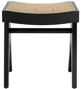 Casa Padrino Luxus Sitzhocker Schwarz / Naturfarben 39 x 31,5 x H. 43 cm - Massivholz Hocker mit handgewebtem Rattangeflecht - Luxus Mbel