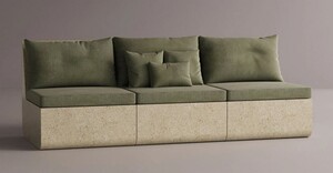 Casa Padrino Luxus Sofa Gr�n / Creme 240 cm - Modulares Wetterfestes Beton Sofa