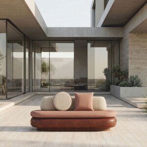 Casa Padrino Luxus Beton Sofa Braun / Rosa / Creme 188 cm - Outdoor Garten Sofa