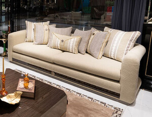 Casa Padrino Luxus Sofa Creme / Braun / Grau / Gold - Wohnzimmer Sofa - Hotel Sofa - Wohnzimmer M�bel - Hotel M�bel - Luxus M�bel