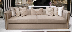 Casa Padrino Luxus Sofa Grau Muster / Gold - Wohnzimmer Sofa - Hotel Sofa - Wohnzimmer Mbel - Hotel Mbel - Luxus Mbel