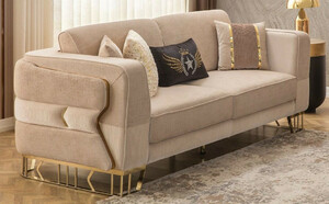 Casa Padrino Luxus Sofa Hellbraun / Gold 230 x 90 x H. 77 cm - Wohnzimmer Sofa - Hotel Sofa - Wohnzimmer Mbel - Hotel Mbel - Luxus Mbel - Wohnzimmer Einrichtung - Luxus Einrichtung