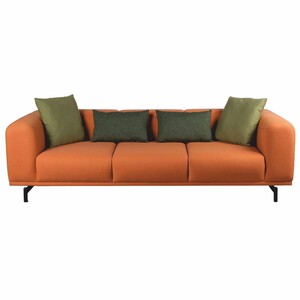 Casa Padrino Luxus Sofa Orange / Schwarz 240 cm - Wohnzimmer & Hotel Interior