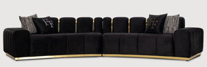 Casa Padrino Luxus 5er Sofa Schwarz / Gold 420 x 100 x H. 80 cm - Gebogenes Wohnzimmer Sofa - Hotel Sofa - Wohnzimmer M�bel - Hotel M�bel - Luxus M�bel - Luxus Einrichtung