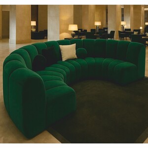 Casa Padrino Luxus Sofa Dunkelgrn 330 cm - Gebogenes Wohnzimmer Sofa - Luxus Mbel