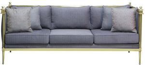 Casa Padrino Luxus Sofa Blau / Matt Gold 224 x 80 x H. 88 cm - Wohnzimmer Sofa - Hotel Sofa - Wohnzimmer Mbel - Wohnzimmer Einrichtung - Hotel Mbel - Luxus Mbel - Luxus Einrichtung