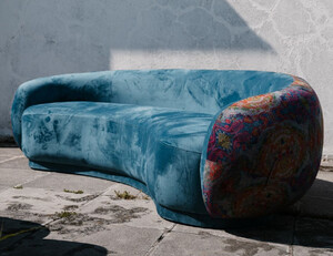 Casa Padrino Luxus Wohnzimmer Sofa Blau / Mehrfarbig 260 cm