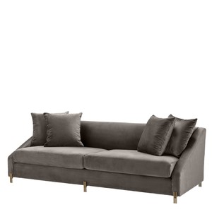 Casa Padrino Luxus Samtsofa Grau / Messingfarben 223 x 94 x H. 73 cm - Wohnzimmer Sofa mit 4 Kissen - Luxus M�bel