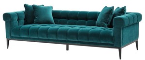 Casa Padrino Luxus Samt Sofa Meergrn / Schwarz 240 x 98 x H. 69 cm - Wohnzimmer Sofa mit 4 Kissen - Wohnzimmer Mbel - Luxus Mbel