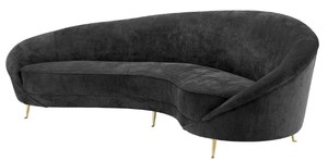 Casa Padrino Designer Samt Sofa Schwarz / Messingfarben 245 x 87 x H. 79 cm - Gebogene Luxus Couch - Designer Wohnzimmer M�bel