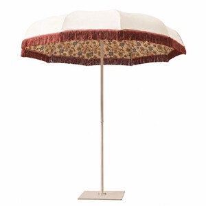 Casa Padrino Luxus Sonnenschirm im 70er Jahre Stil mit Blumen Design Naturfarben / Bunt / Weinrot  220 x H. 240 cm - Made in Italy