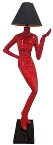 Casa Padrino Luxus Stehleuchte Dame Rot / Schwarz H. 187 cm - Designer Stehlampe mit Lampenschirm - Luxus Stehleuchten - Luxus Leuchten - Luxus Interior