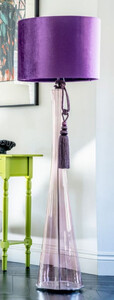 Casa Padrino Luxus Stehleuchte Lila  40 x H. 165 cm - Runde Glas Stehleuchte mit Lampenschirm - Luxus Stehleuchten - Luxus Leuchten - Luxus Interior