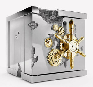 CPBlack Luxus Schmucksafe by Casa Padrino Silber / Gold - Moderner Safe in W�rfelform - Moderner Hochwertiger Schmuck Tresor