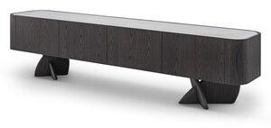 Casa Padrino Luxus TV Lowboard Dunkelgrau / Grau 220 x 42 x H. 52 cm - TV Lowboard mit Travertin - Moderne Wohnzimmer M�bel - Luxus Qualit�t