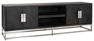 Casa Padrino Luxus TV Schrank Schwarz / Silber 185 x 42,5 x H. 60 cm - Massivholz Sideboard mit 4 T�ren - Wohnzimmer M�bel - Hotel M�bel - Luxus Kollektion