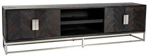 Casa Padrino Luxus TV Schrank Schwarz / Silber 220 x 42,5 x H. 60 cm - Massivholz Sideboard mit 4 T�ren - Wohnzimmer M�bel - Hotel M�bel - Luxus Kollektion