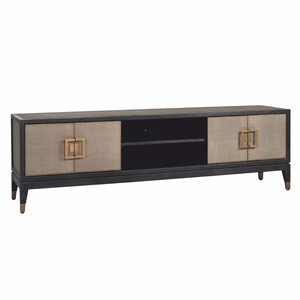 Casa Padrino Luxus TV Schrank Schwarz / Grau / Messing 185 cm - Wohnzimmer & Hotel M�bel