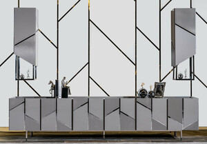 Casa Padrino Luxus TV Schrank Set Grau / Silber - 1 Luxus TV Schrank & 2 Luxus H�ngeschr�nke - Wohnzimmer M�bel - TV M�bel - Hotel M�bel - Luxus M�bel - Luxus Wohnzimmer Einrichtung